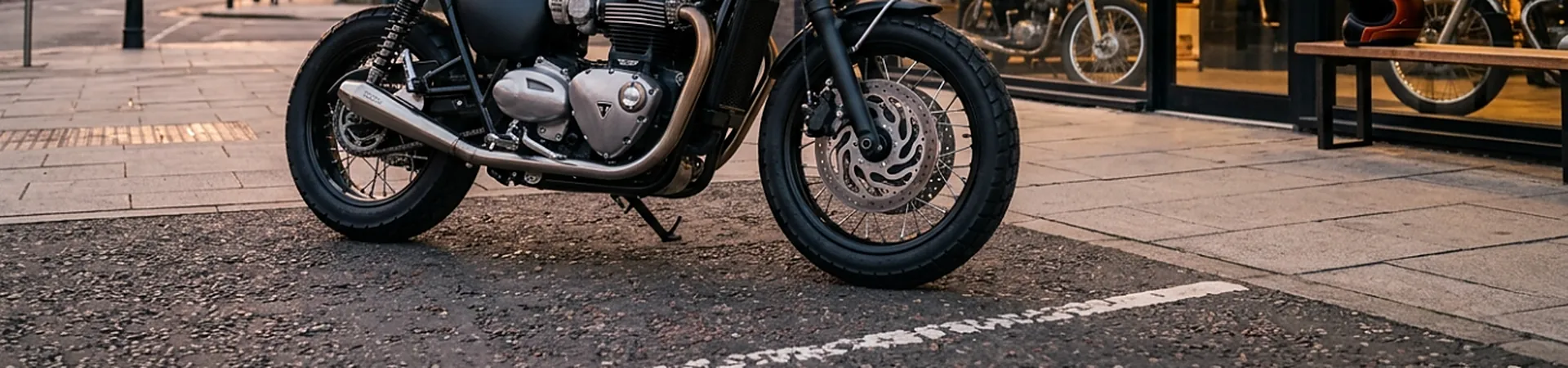Moto de trabalho estacionada na rua no fim da tarde em Passo Fundo, em frente à loja de motos